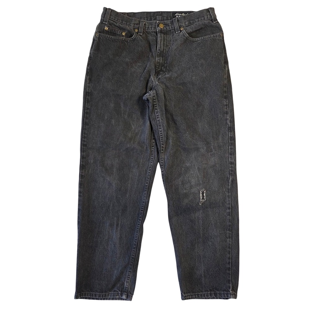 Eddie Bauer Relaxed Fit Mens Charcoal Wash Denim Jeans 34x30 Distressed Retro